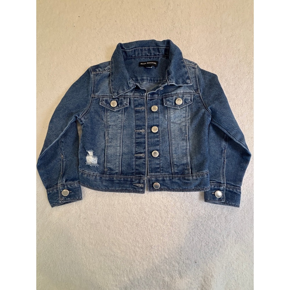 Blue Revival Girls Distressed Denim Jacket‎ Medium Wash Size S 7 Trucker Coat